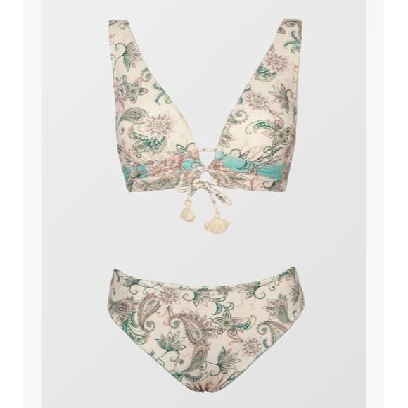 Cupshe Women's Enamel Paisley Fringe Bralette & Reversible Hipster Bikini Set XL - Picture 6 of 12